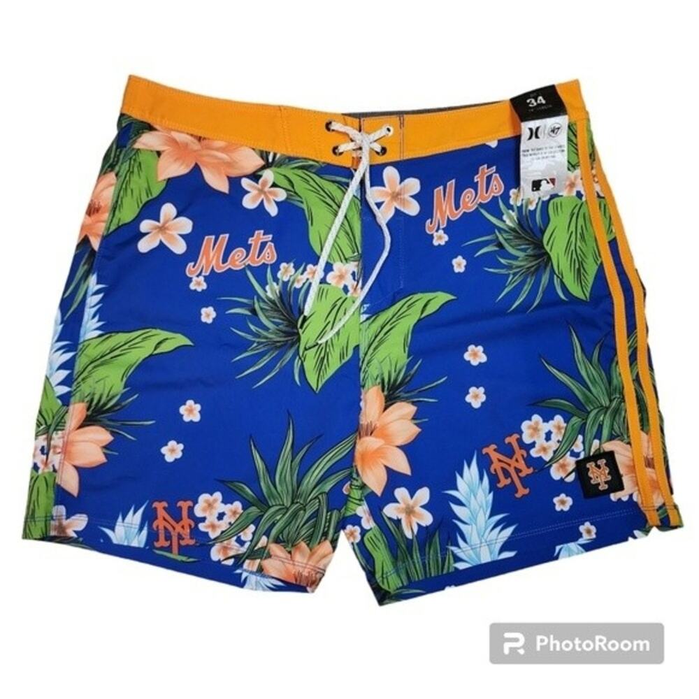Men's New York Mets Summer Hurley x '47 Royal Phantom Tailgate Swim Shorts